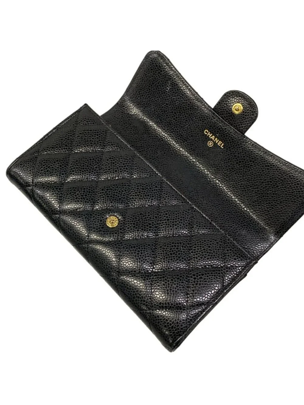 Chanel Wallet Quilted Black Gold